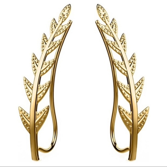 ✨24K Gold Plated Olive Leave Crawler Cuff Earrings - Picture 4 of 6